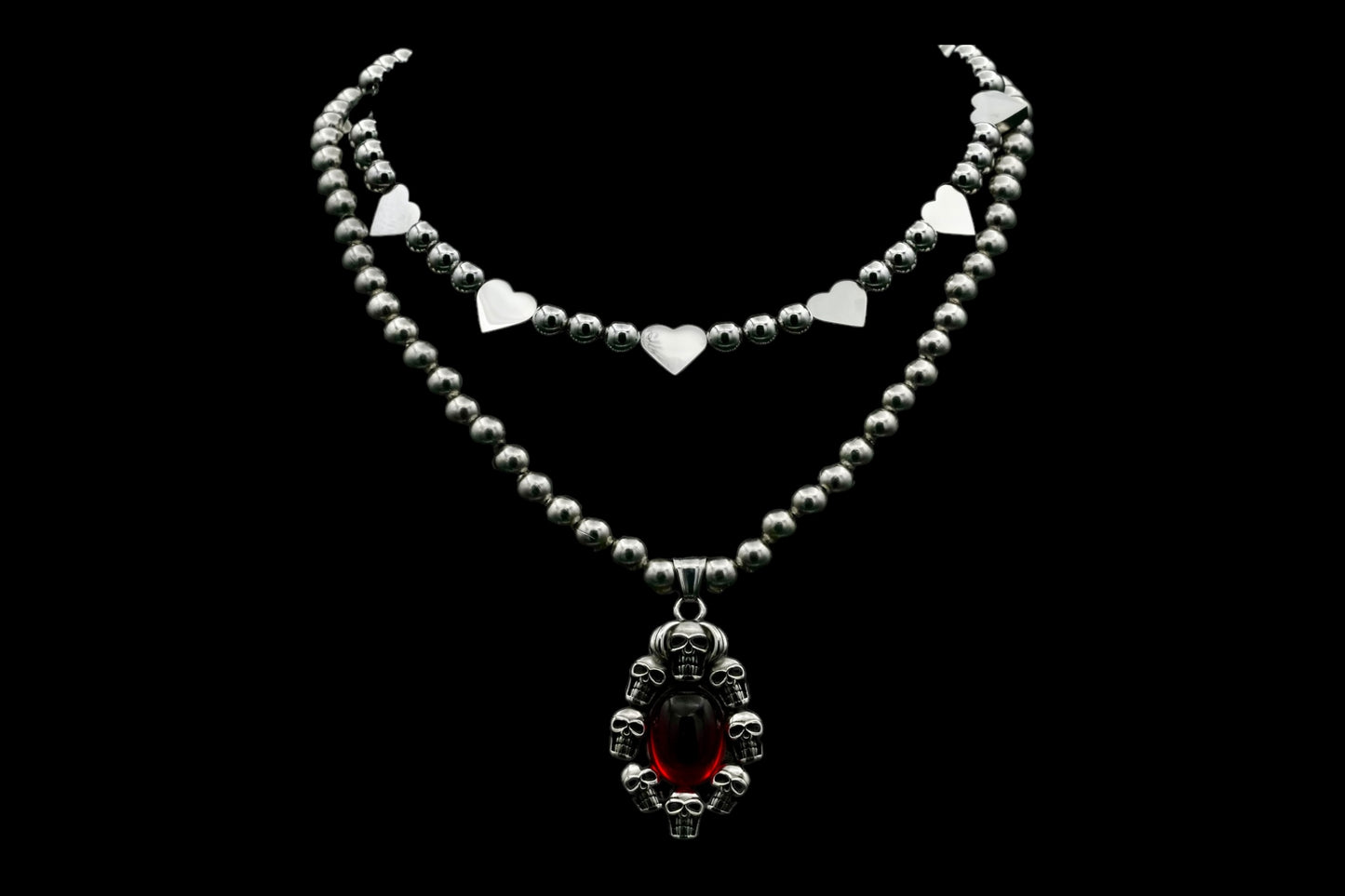 Chrome Hearts — stainless steel heart pendants on adjustable unisex chain — XXBYJAXX