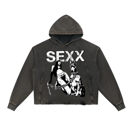 Dominatrixx cropped washed hoodie with frayed distressed hem — XXBYJAXX