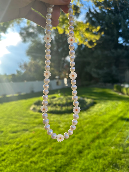Sunflower Pearls necklace — real Tahitian pearls with hand-melted pearl sunflowers — XXBYJAXX