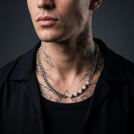 Cuban Corner worn on model — tattooed male