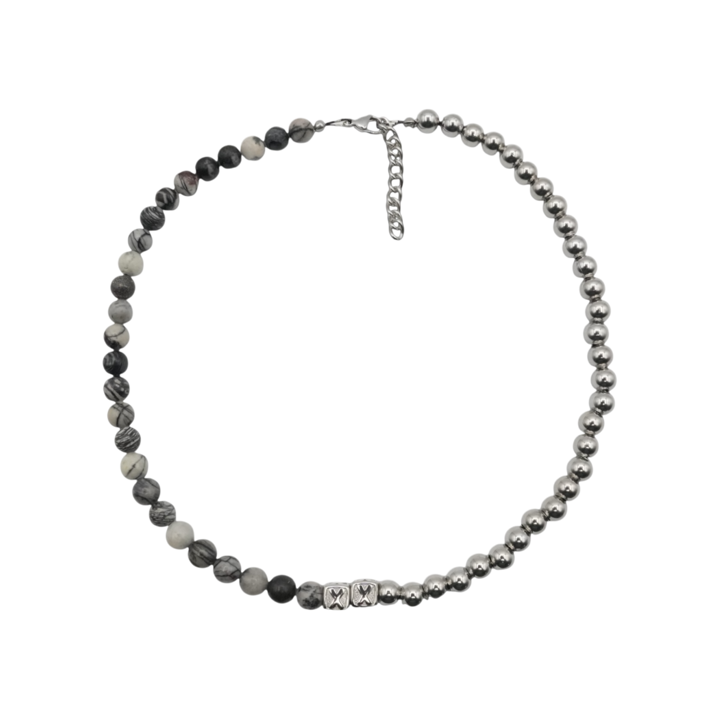 Moonrock Half & Half — natural stone and stainless steel bead necklace — XXBYJAXX