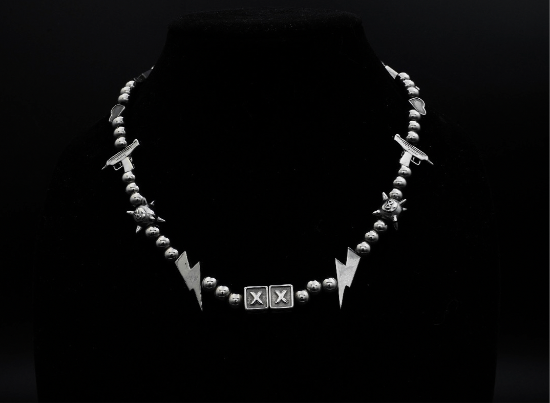 Uzi Chrome Kandi necklace — Will Sparks collab, stainless steel adjustable chain — XXBYJAXX