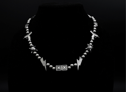 Uzi Chrome Kandi necklace — Will Sparks collab, stainless steel adjustable chain — XXBYJAXX