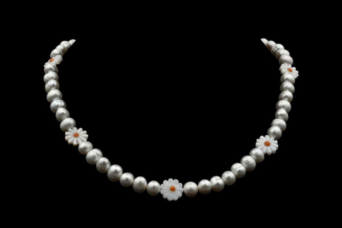 Sunflower Pearls necklace — real Tahitian pearls with hand-melted pearl sunflowers — XXBYJAXX