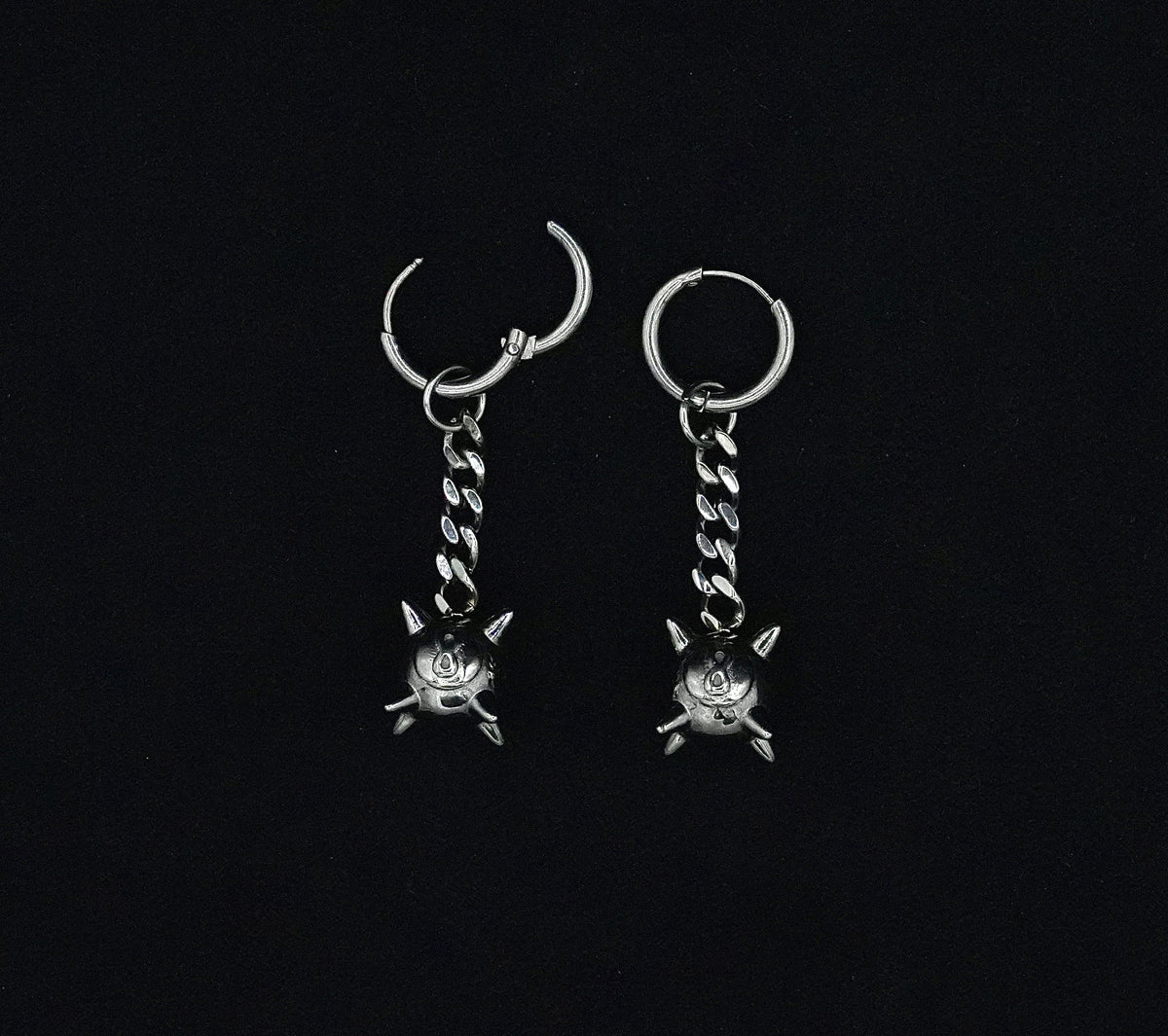 Spiked 8-ball earrings in stainless steel — XXBYJAXX