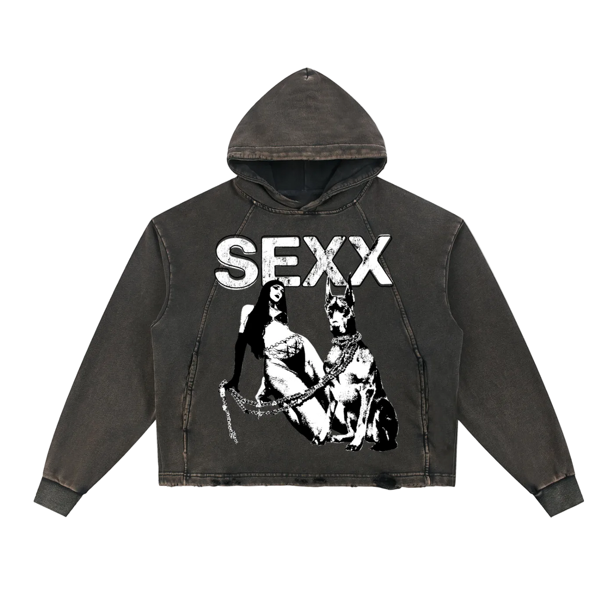 Dominatrixx cropped washed hoodie with frayed distressed hem — XXBYJAXX
