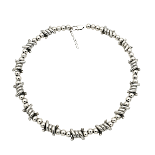 The Barbie — pink chrome kandi necklace in stainless steel — XXBYJAXX