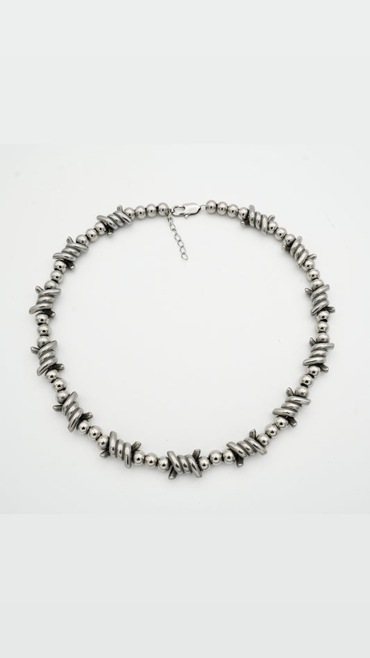 The Barbie — pink chrome kandi necklace in stainless steel — XXBYJAXX