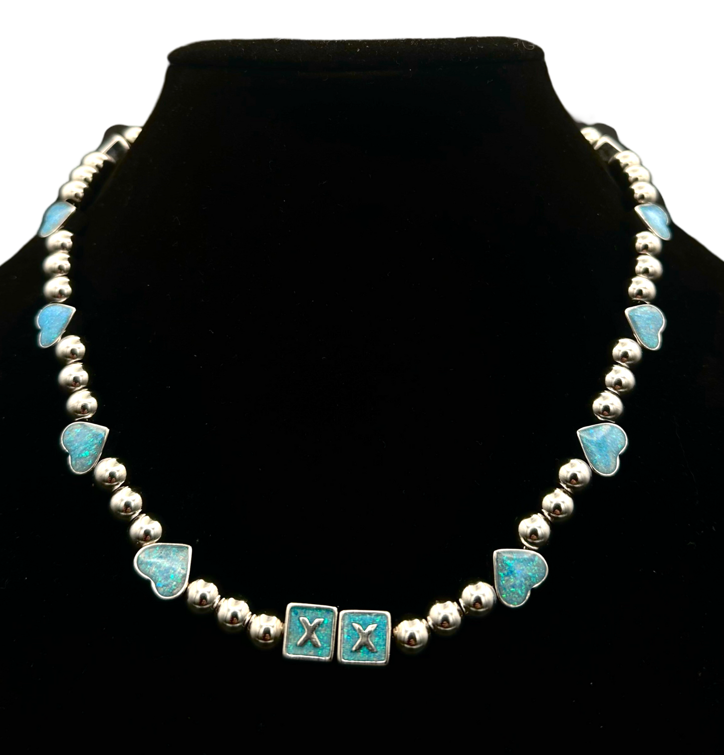 Opal Hearts necklace — opal heart pendants on an adjustable stainless steel chain — XXBYJAXX