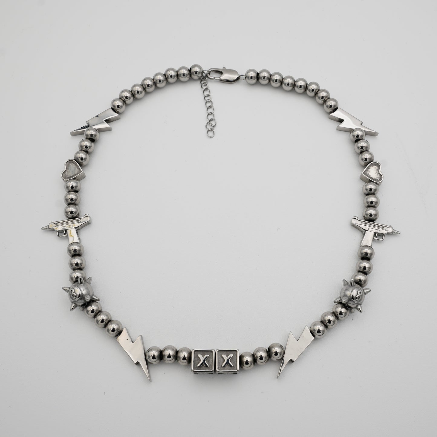 Uzi Chrome Kandi necklace — Will Sparks collab, stainless steel adjustable chain — XXBYJAXX
