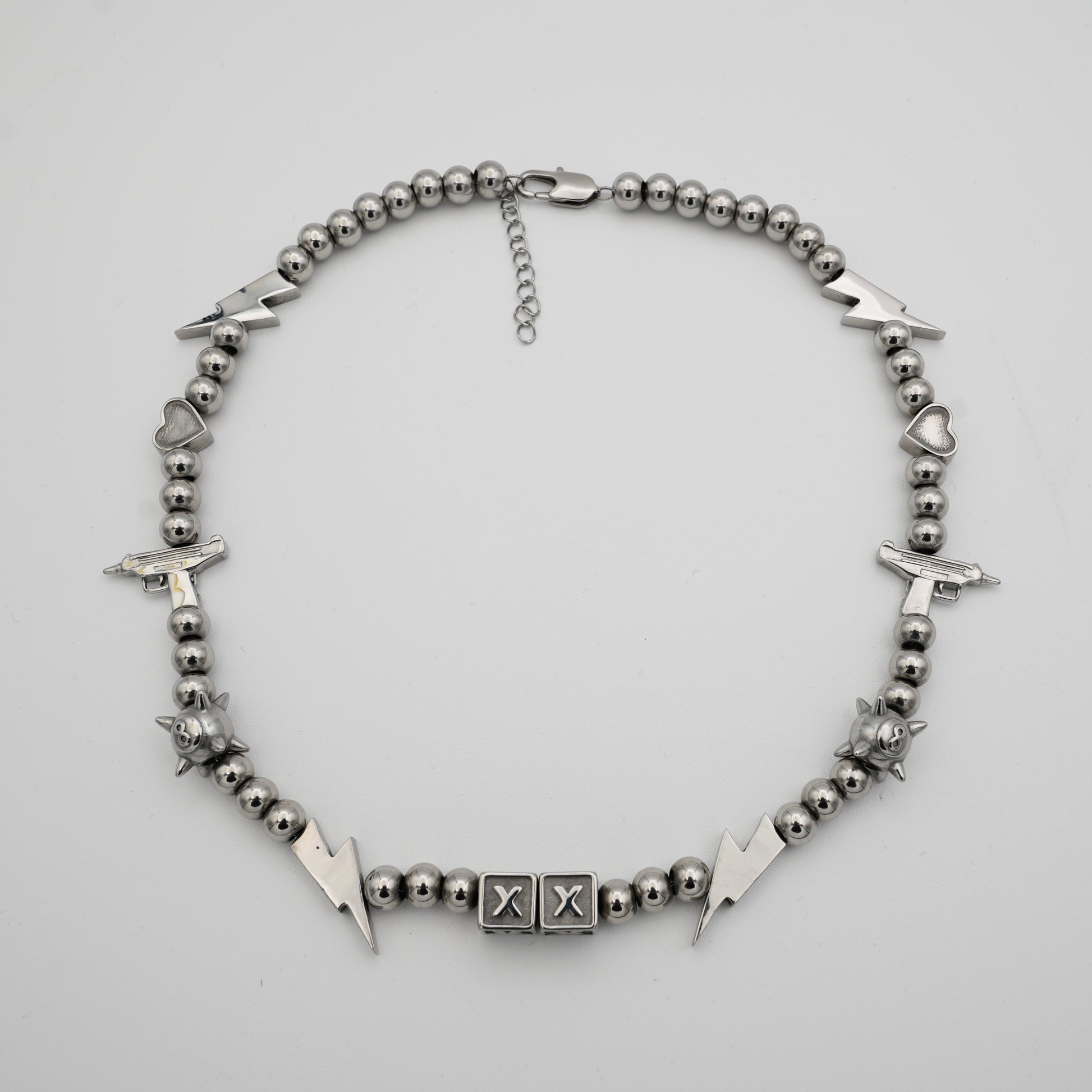 Uzi Chrome Kandi necklace — Will Sparks collab, stainless steel adjustable chain — XXBYJAXX