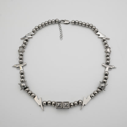 Uzi Chrome Kandi necklace — Will Sparks collab, stainless steel adjustable chain — XXBYJAXX