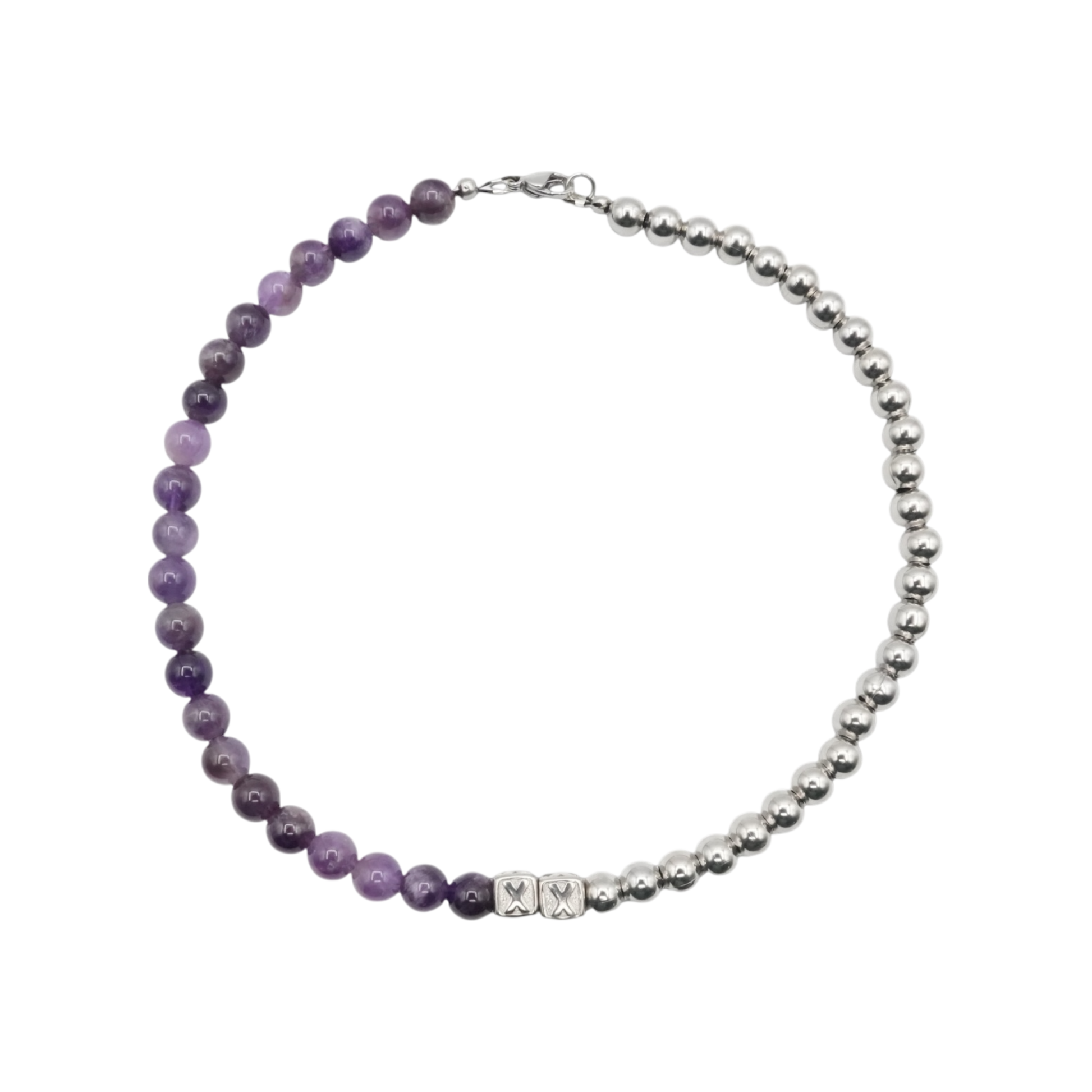 Amethyst Half & Half — natural amethyst and stainless steel bead necklace — XXBYJAXX