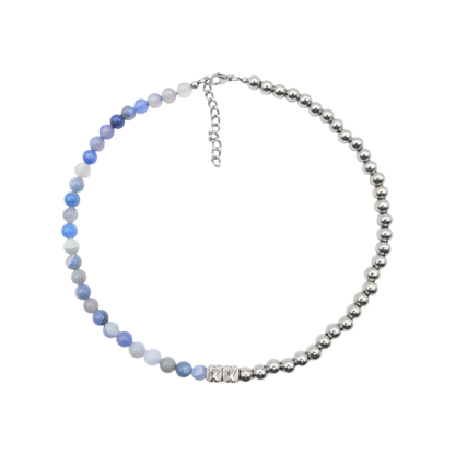 Baby Blue Half & Half — natural stone and stainless steel bead necklace — XXBYJAXX
