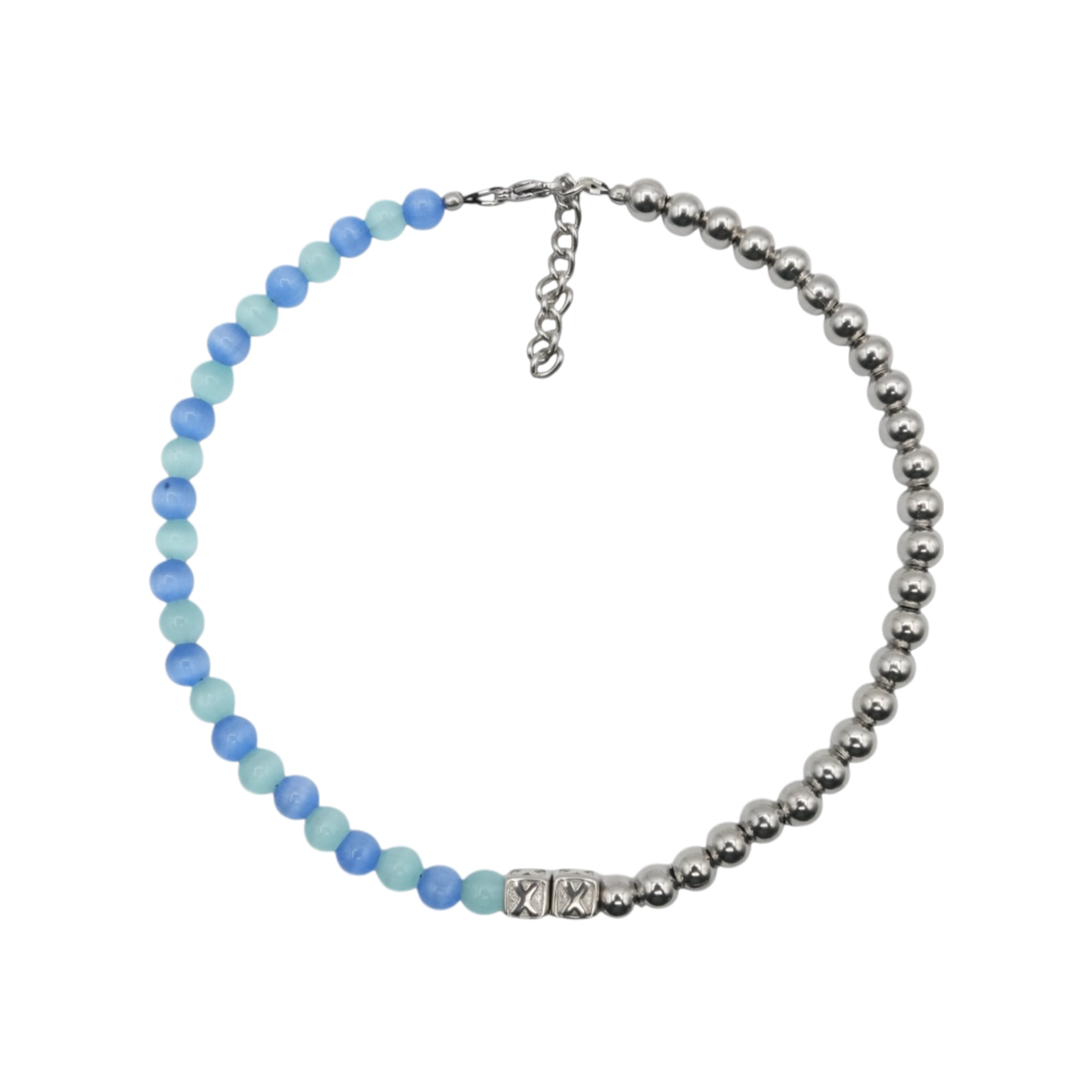 Blues Clues Half & Half — natural blue stone and stainless steel bead necklace — XXBYJAXX