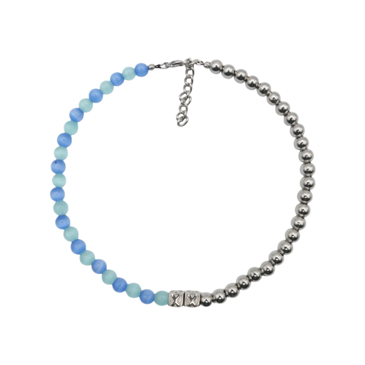 Blues Clues Half & Half — natural blue stone and stainless steel bead necklace — XXBYJAXX