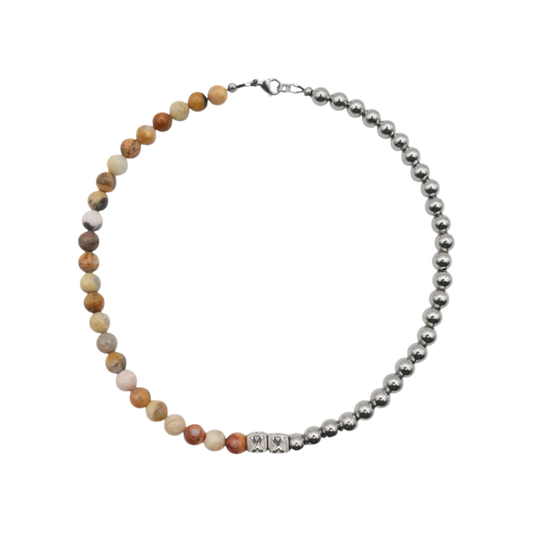 Sandy Stones Half & Half — natural stone and stainless steel bead necklace — XXBYJAXX