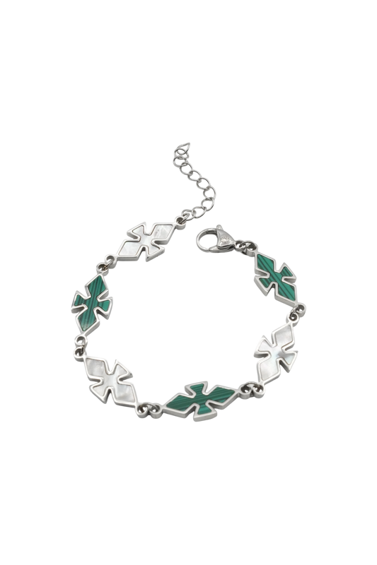 CRSSD bracelet — opal and green enamel pendants on stainless steel — XXBYJAXX