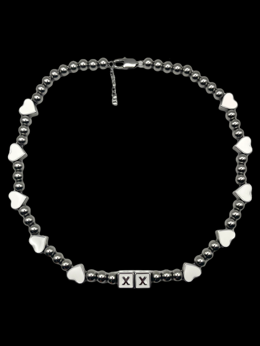 The Snow Bunny — white chrome kandi necklace with hand-painted enamel pendants — XXBYJAXX