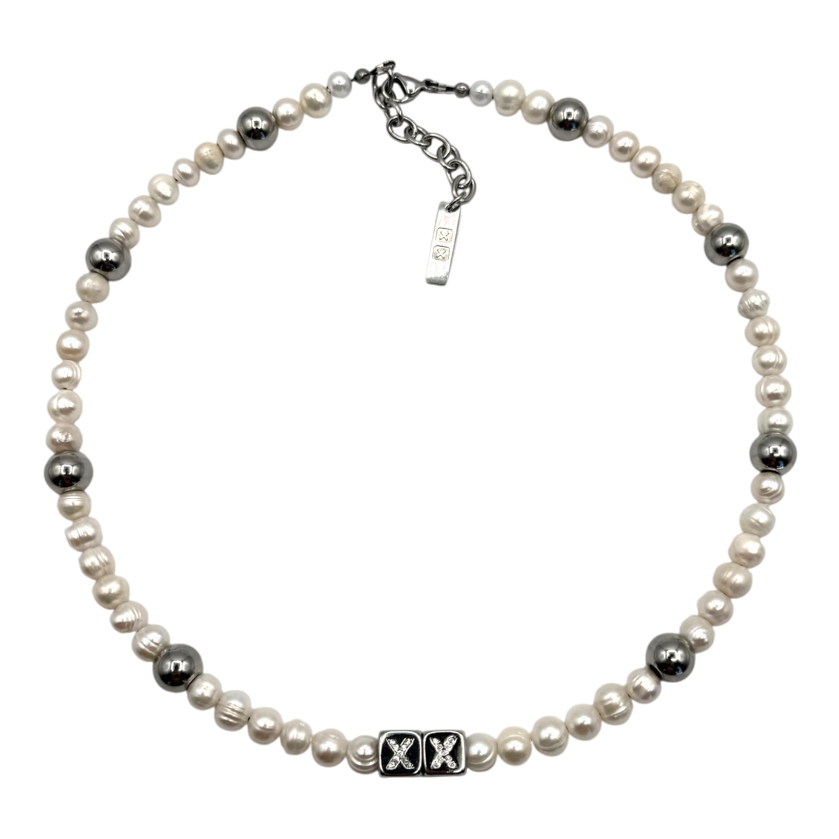 Disco Pearls — real Tahitian pearls with stainless steel pendants and CZ diamond letters — XXBYJAXX