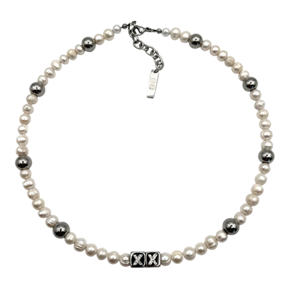 Disco Pearls — real Tahitian pearls with stainless steel pendants and CZ diamond letters — XXBYJAXX