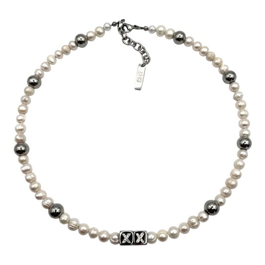 Disco Pearls — real Tahitian pearls with stainless steel pendants and CZ diamond letters — XXBYJAXX