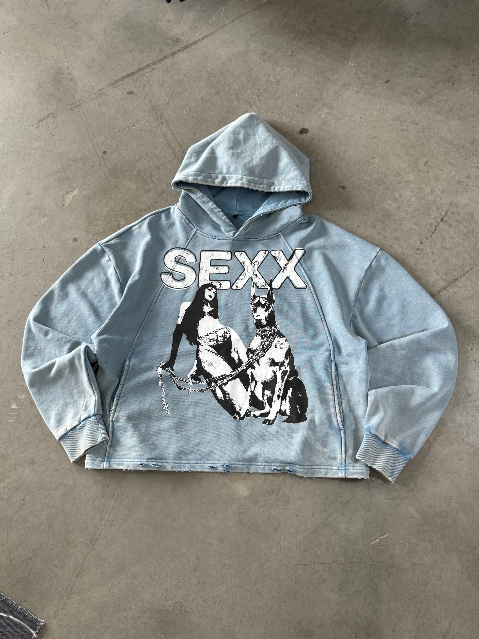 Dominatrixx cropped washed hoodie with frayed distressed hem — XXBYJAXX
