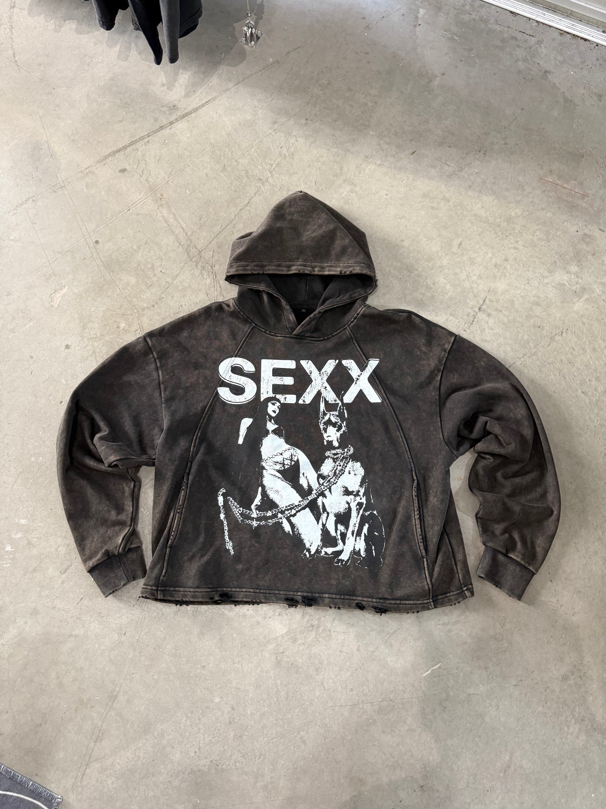 Dominatrixx cropped washed hoodie with frayed distressed hem — XXBYJAXX