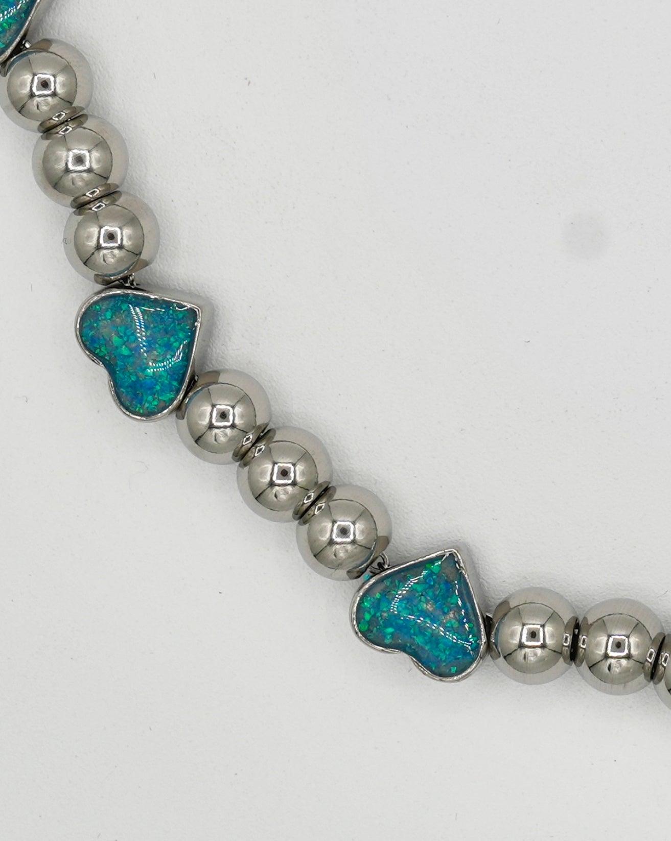 Opal Hearts necklace — opal heart pendants on an adjustable stainless steel chain — XXBYJAXX