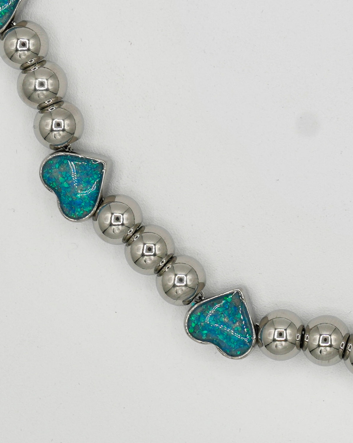 Opal Hearts necklace — opal heart pendants on an adjustable stainless steel chain — XXBYJAXX