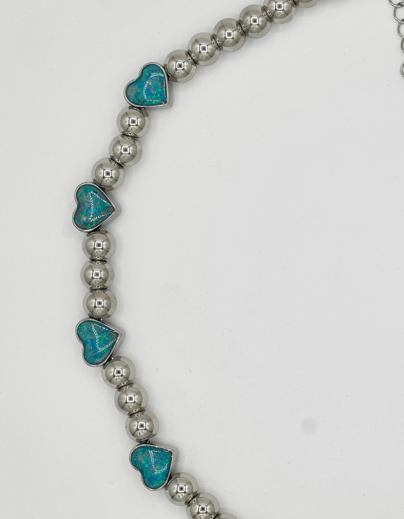 Opal Hearts necklace — opal heart pendants on an adjustable stainless steel chain — XXBYJAXX
