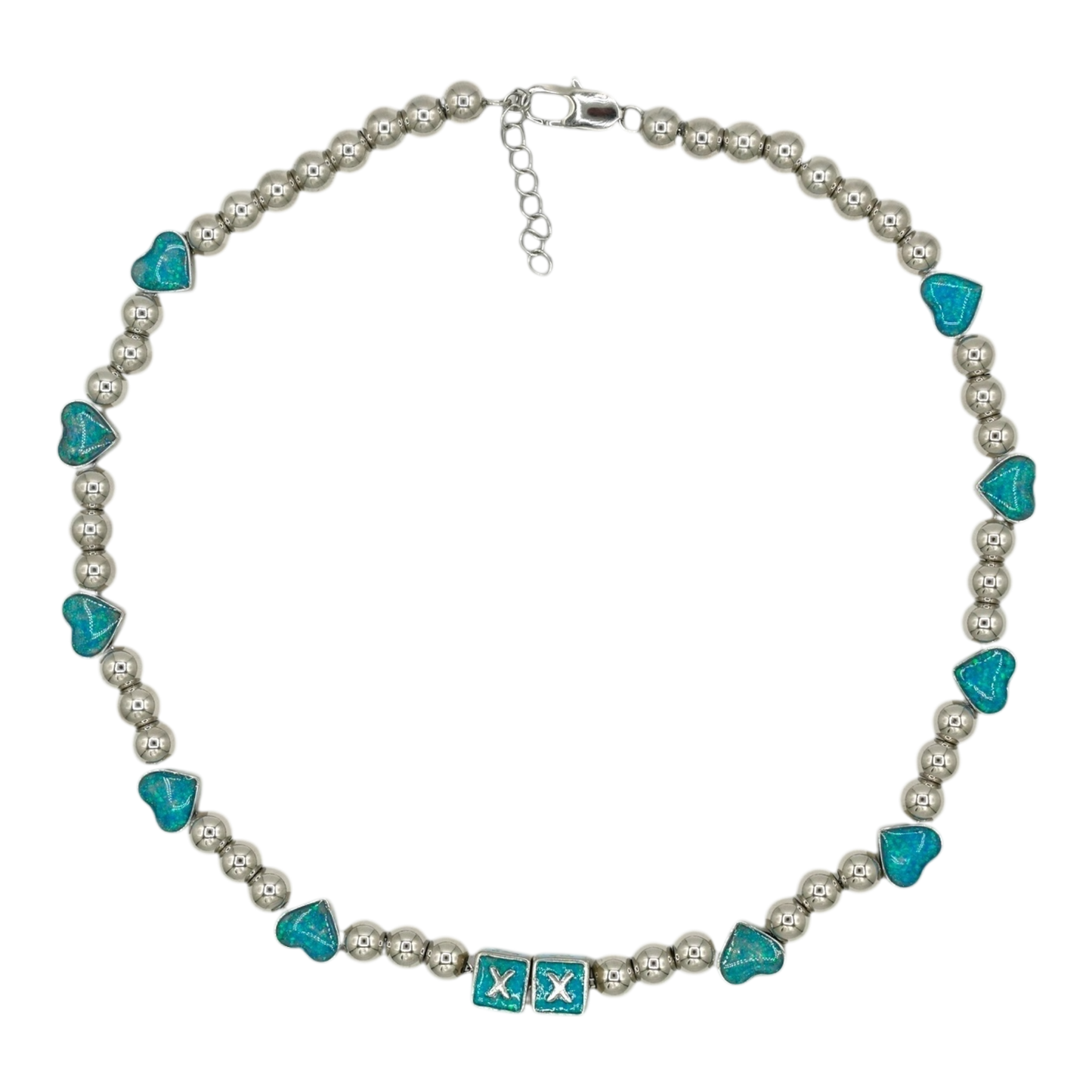 Opal Hearts necklace — opal heart pendants on an adjustable stainless steel chain — XXBYJAXX
