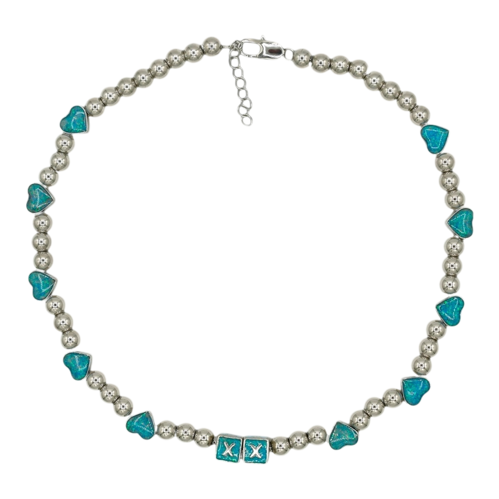 Opal Hearts necklace — opal heart pendants on an adjustable stainless steel chain — XXBYJAXX