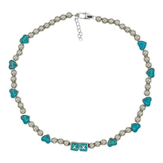 Opal Hearts necklace — opal heart pendants on an adjustable stainless steel chain — XXBYJAXX