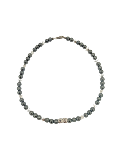 Moon and Stars 1 of 1 — natural hematite beads with moon and star charms — XXBYJAXX