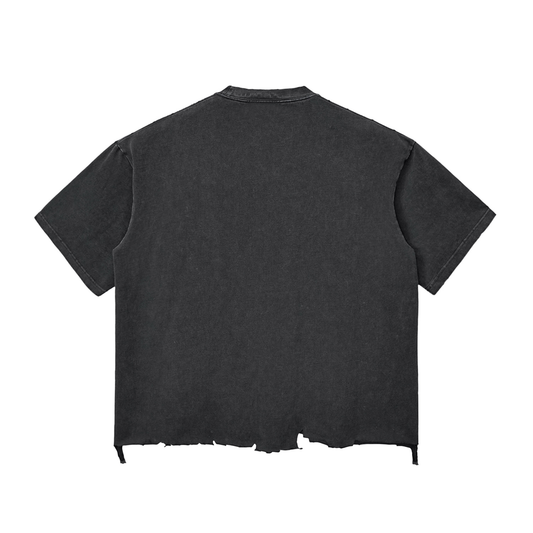 Pink camo SEXX shirt — washed boxy tee with raw frayed hem — XXBYJAXX