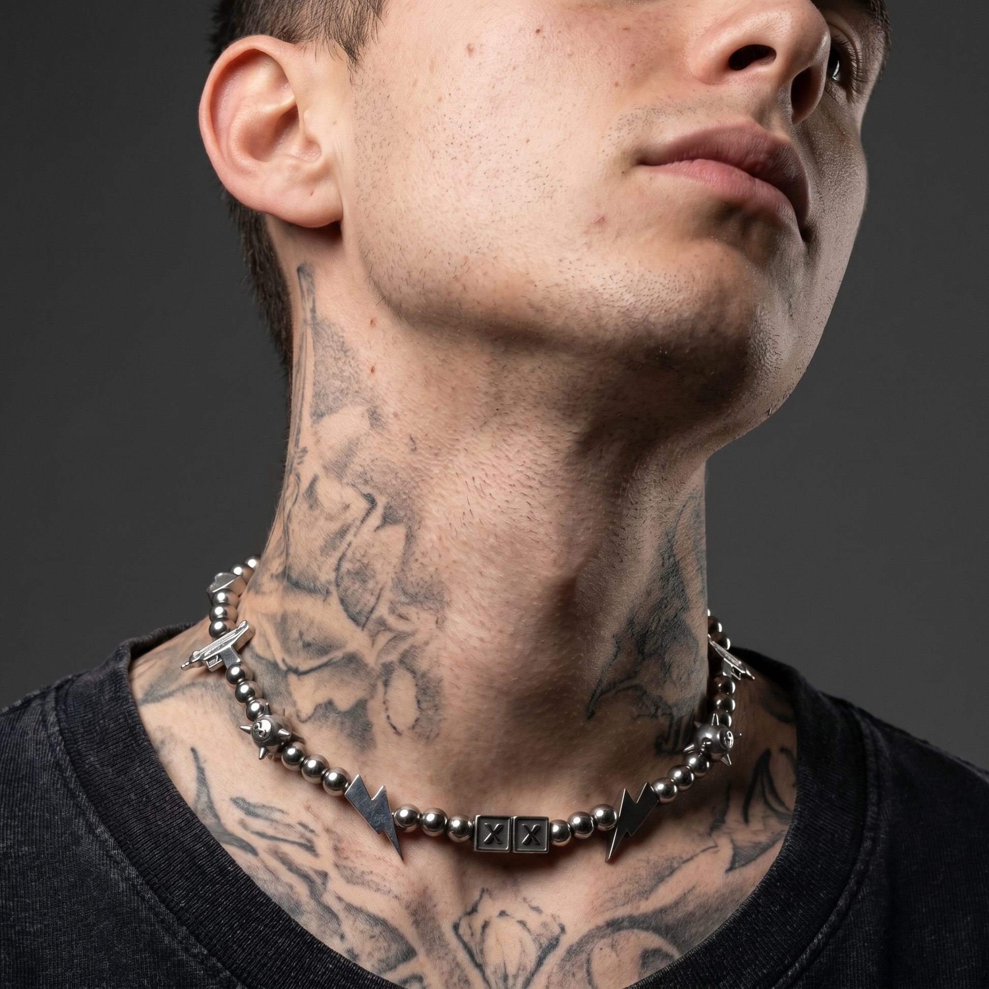 Uzi Chrome Kandi necklace — Will Sparks collab, stainless steel adjustable chain — XXBYJAXX
