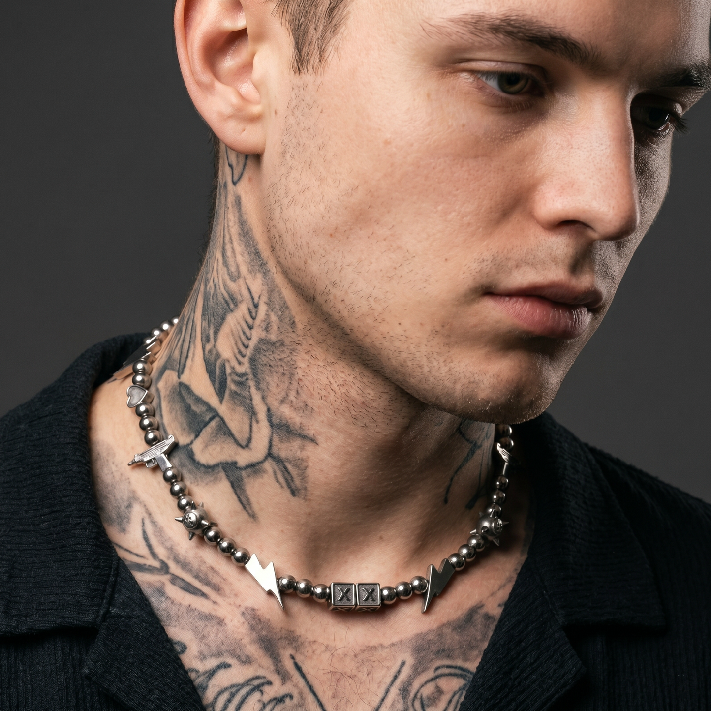 Uzi Chrome Kandi necklace — Will Sparks collab, stainless steel adjustable chain — XXBYJAXX