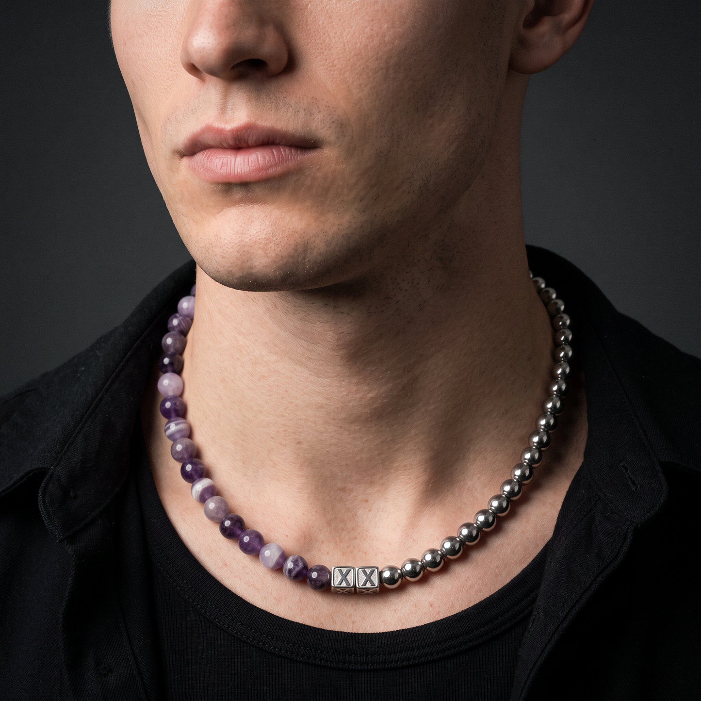 Amethyst Half & Half worn on model — clean-cut male