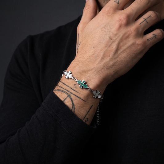 CRSSD Bracelet worn on model — tattooed male