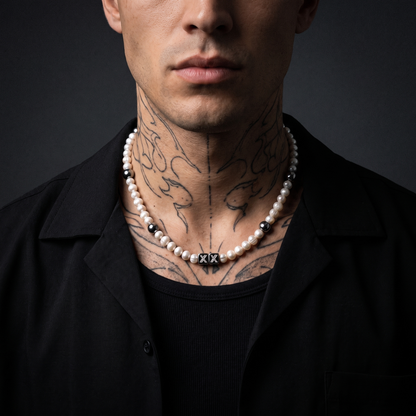 Disco Pearls worn on model — tattooed male