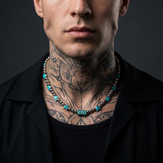 Opal Hearts worn on model — tattooed male