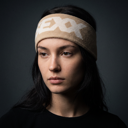 Sex Headband (tan) worn on model — female