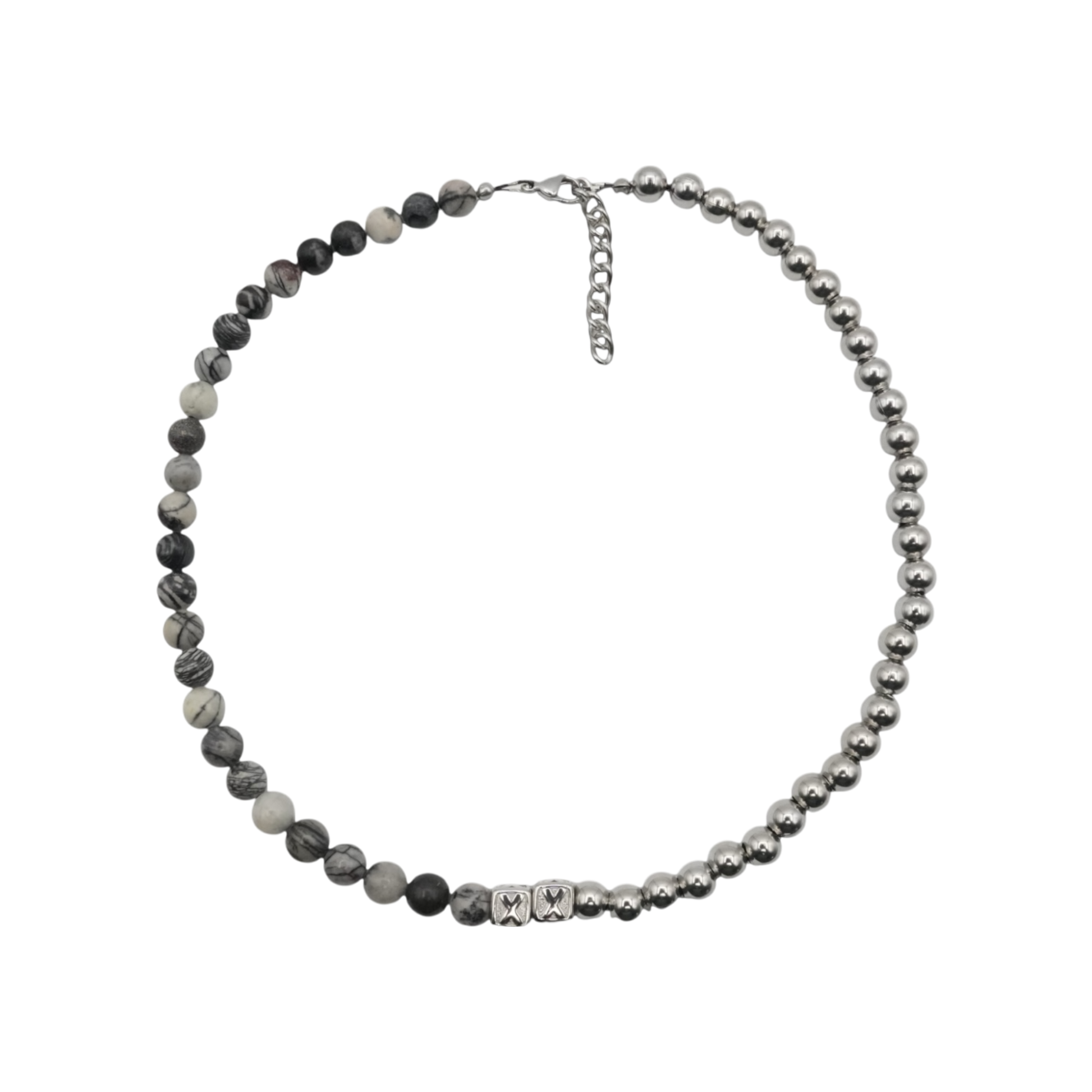 Moonrock Half & Half — natural stone and stainless steel bead necklace — XXBYJAXX