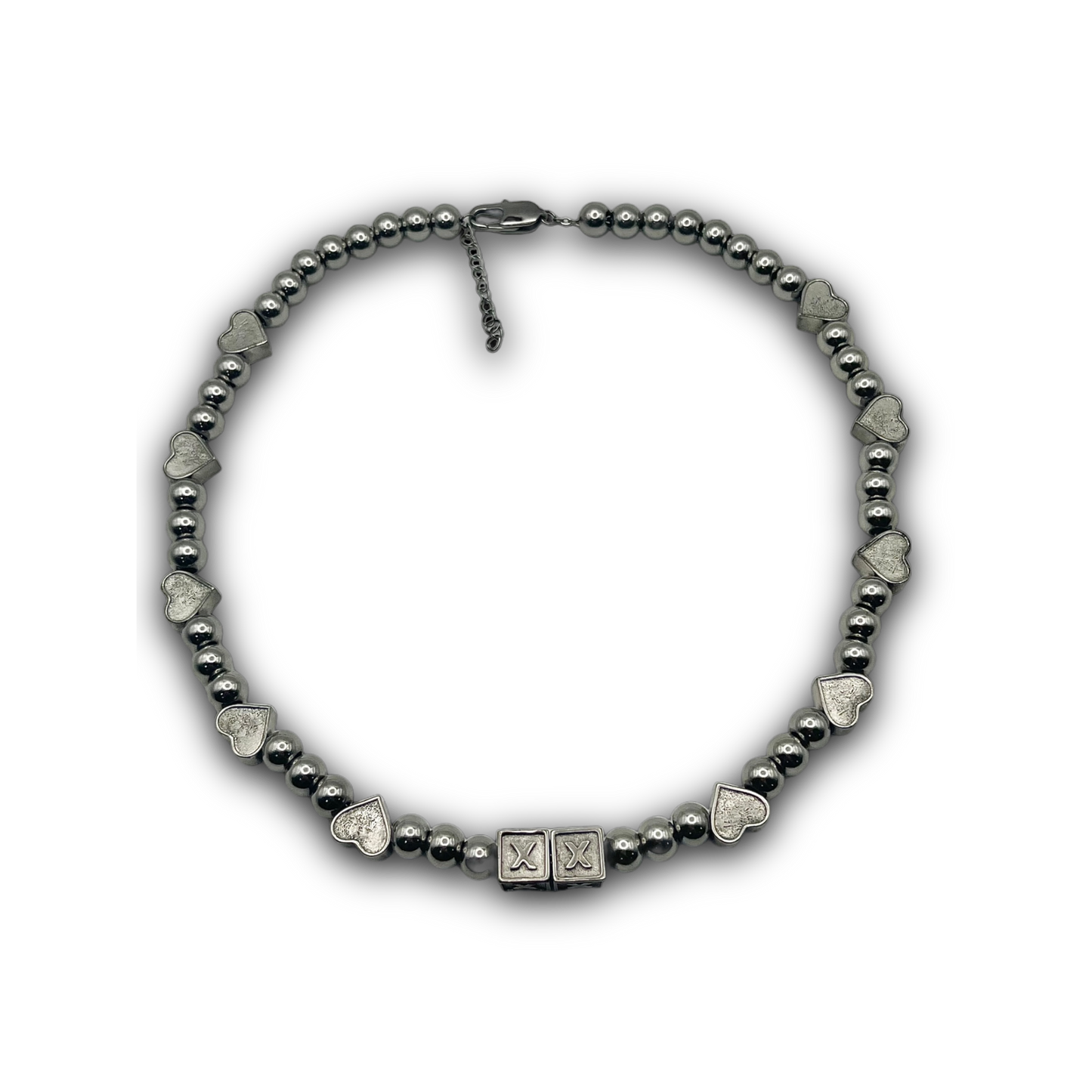 Chrome Heart necklace — polished stainless steel heart pendant on an adjustable beaded chain — XXBYJAXX