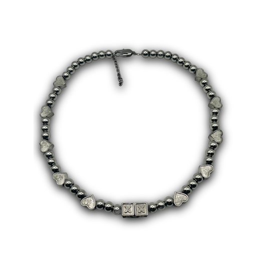 Chrome Heart necklace — polished stainless steel heart pendant on an adjustable beaded chain — XXBYJAXX