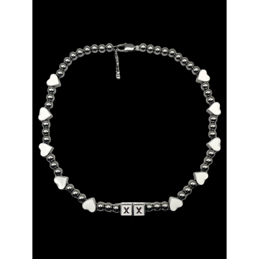 The Snow Bunny — white chrome kandi necklace with hand-painted enamel pendants — XXBYJAXX