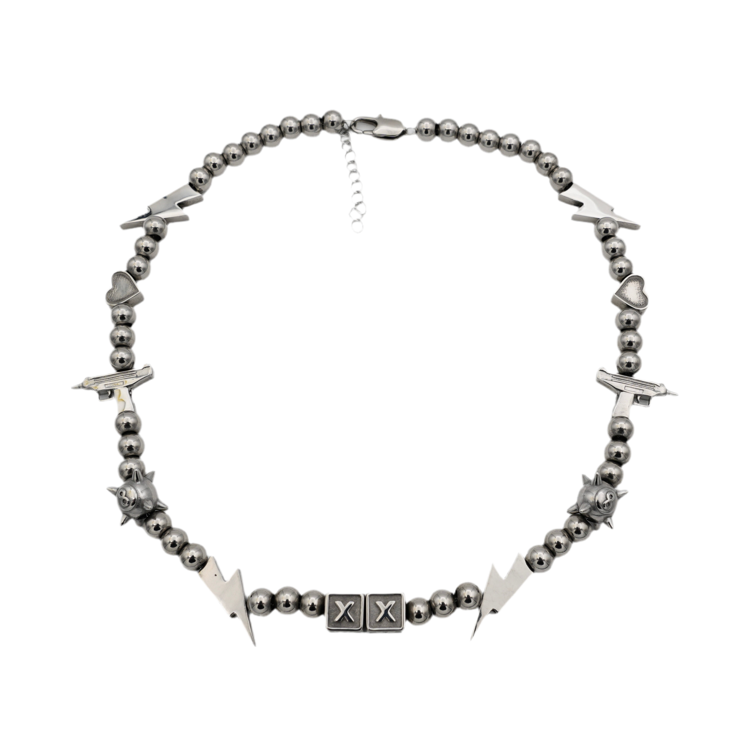 Uzi Chrome Kandi necklace — Will Sparks collab, stainless steel adjustable chain — XXBYJAXX