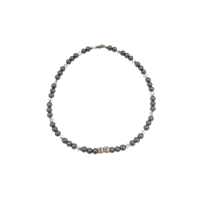 Moon and Stars 1 of 1 — natural hematite beads with moon and star charms — XXBYJAXX