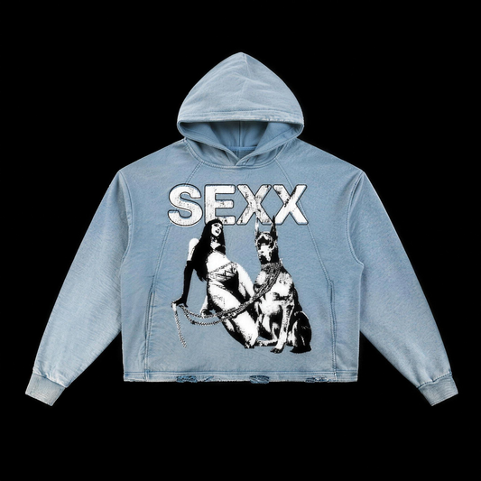 Dominatrixx cropped washed hoodie with frayed distressed hem — XXBYJAXX